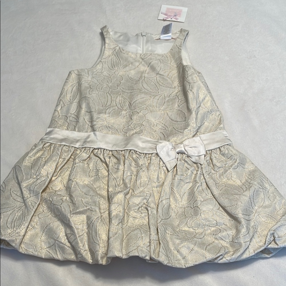 Elegant Cream and Gold Dress with Bow